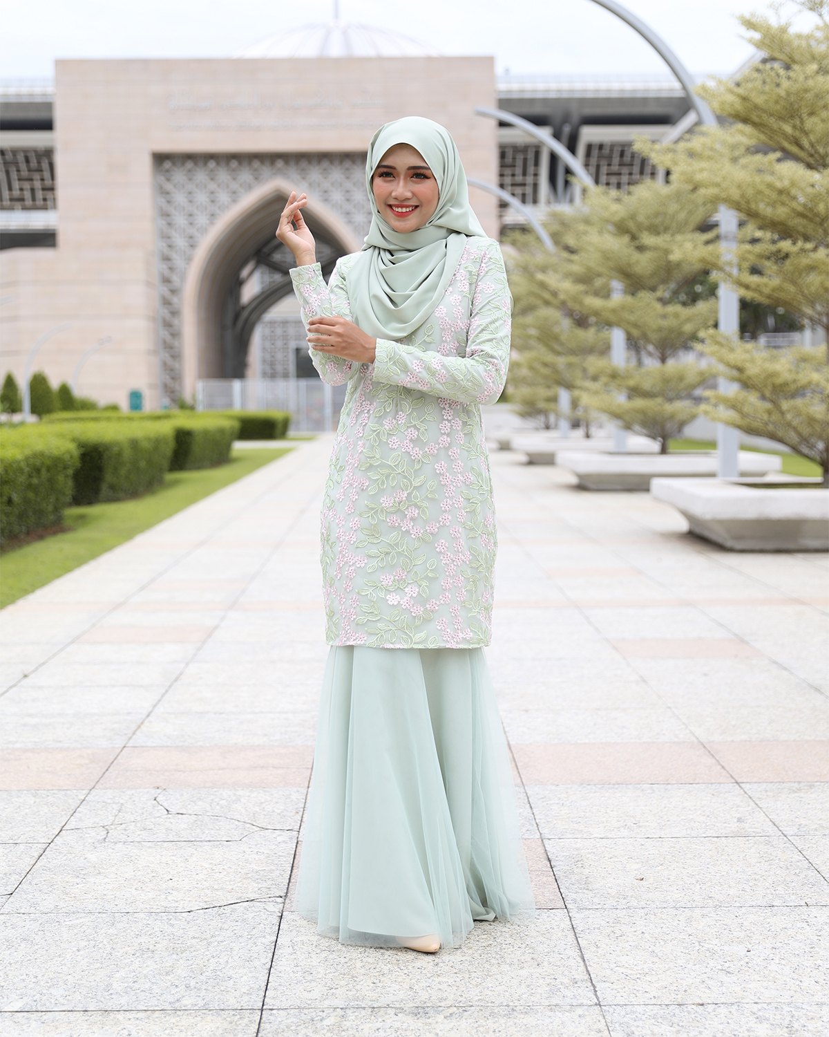 baju kurung moden dusty green